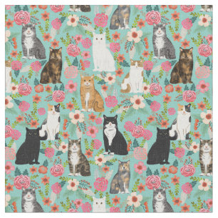Cat Florals Fabric Stof