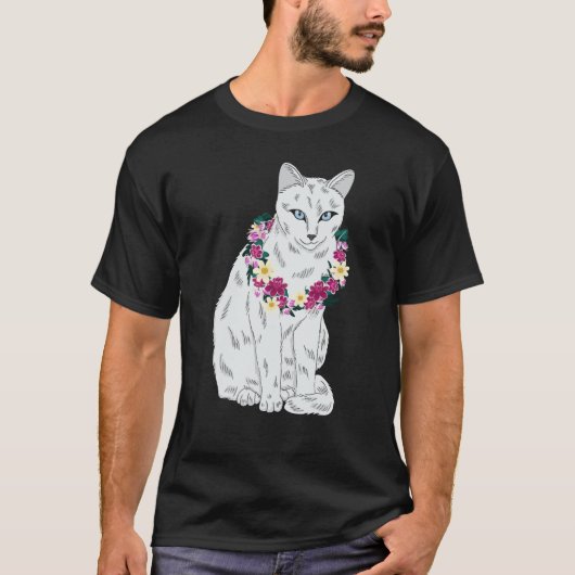 Cat Flower Kitten roses Cats Cute White Cat T-shirt (Voorkant)