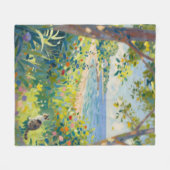 Cat Flowers And Sea Fleece Deken (Voorkant (Horizontaal))