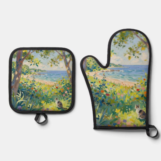 Cat Flowers And Sea Ovenwant & Pannenlap Set (Voorkant)