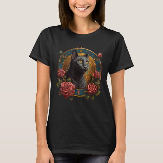 Cat Flowers Artwork  Cat Motif Animal Cat T-shirt (Voorkant)