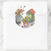 Cat Flowers Birdhouse Waterverf "Willie" Ronde Sticker (Tas)