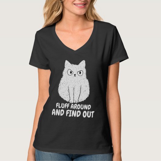 Cat Fluff Rond En Ontdek Grappige Humor Meme manne T-shirt (Voorkant)