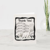 Cat Fluffy Tail op Piano Keys Zwart Wit Stippen Bedankkaart (Voorkant)