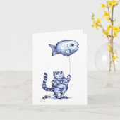 Cat Flying Fish Get Well card Kaart (Gele Bloem)