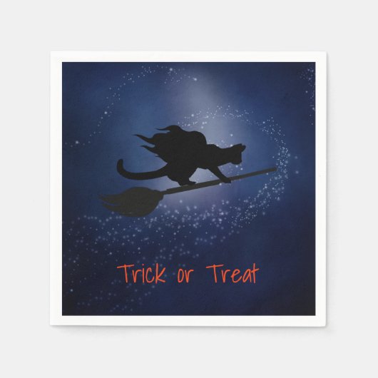 Cat Flying on a Broom Halloween Napkins Servet (Voorkant)