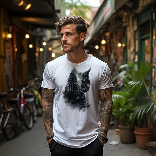 Cat & Forest dubbele belichting T-shirt