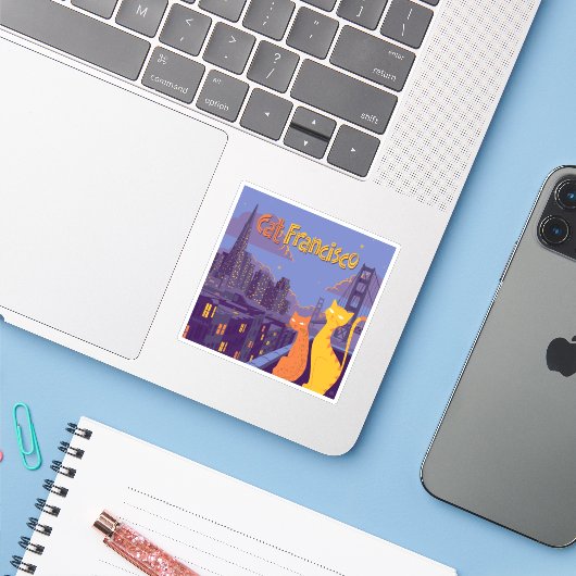 Cat Francisco Sticker (Laptop met iPhone)