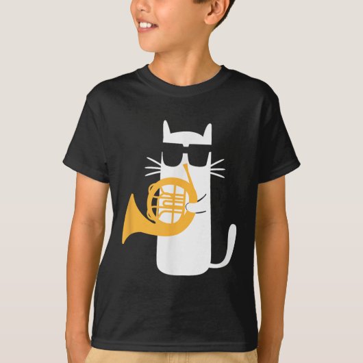 Cat French Horn Funny Cat Lover T-shirt (Voorkant)