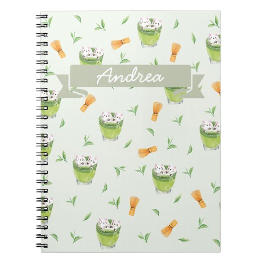 Cat Froth Matcha Green Tea Pattern Notitieboek (Voorkant)