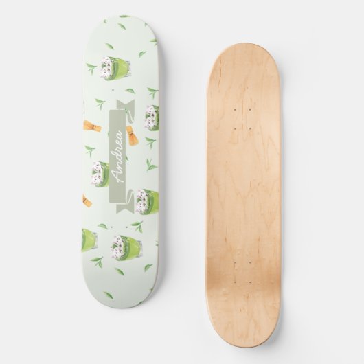 Cat Froth Matcha Green Tea Pattern Persoonlijk Skateboard (Voorkant)