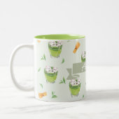 Cat Froth Matcha Green Tea Pattern Tweekleurige Koffiemok (Links)