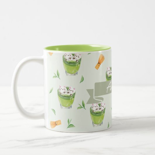 Cat Froth Matcha Green Tea Pattern Tweekleurige Koffiemok (Links)