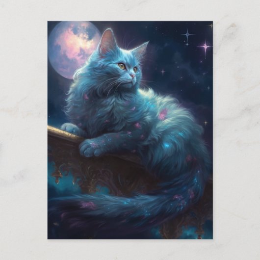 Cat Full Moon Fantasy Art Briefkaart (Voorkant)