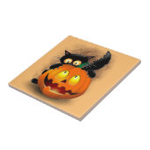 Cat Fun Halloween Character biting a Pumpkin Tegeltje (Zijkant)