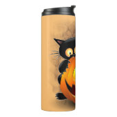 Cat Fun Halloween Character biting a Pumpkin  Thermosbeker (Gedraaid links)
