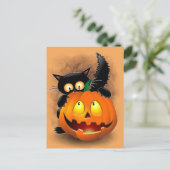 Cat Fun Halloween Character die op een pompoen tik Briefkaart (Staand voorkant)