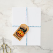 Cat Fun Halloween Character die op een pompoen tik Cadeaulabel (Met Touw)