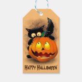 Cat Fun Halloween Character die op een pompoen tik Cadeaulabel (Voorkant)