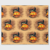 Cat Fun Halloween Character die op een pompoen tik Cadeaupapier (Vlak)
