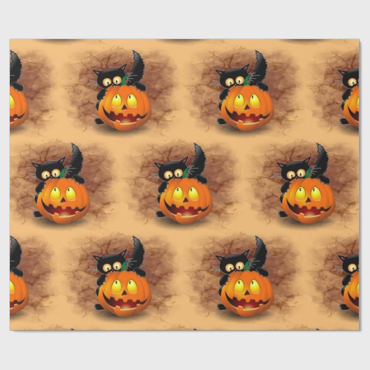 Cat Fun Halloween Character die op een pompoen tik Cadeaupapier (Vlak)