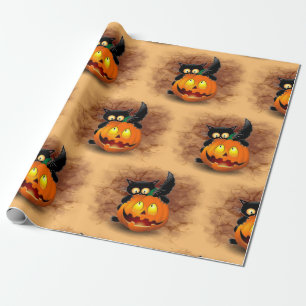 Cat Fun Halloween Character die op een pompoen tik Cadeaupapier