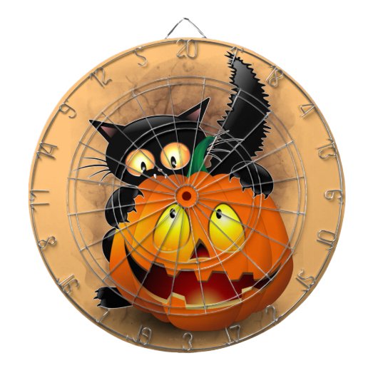 Cat Fun Halloween Character die op een pompoen tik Dartbord (Voorkant)