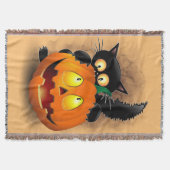 Cat Fun Halloween Character die op een pompoen tik Deken (Voorkant)