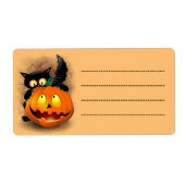 Cat Fun Halloween Character die op een pompoen tik Etiket (Voorkant)