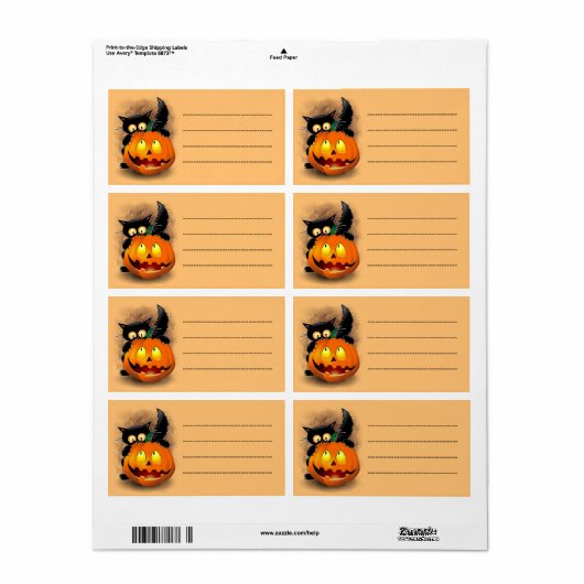 Cat Fun Halloween Character die op een pompoen tik Etiket (Full Sheet)