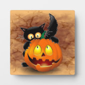Cat Fun Halloween Character die op een pompoen tik Fotoplaat (Voorkant)