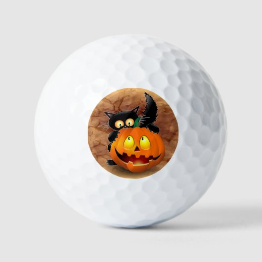 Cat Fun Halloween Character die op een pompoen tik Golfballen (Voorkant)