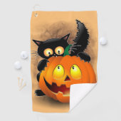 Cat Fun Halloween Character die op een pompoen tik Golfhanddoek (Insitu)