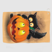 Cat Fun Halloween Character die op een pompoen tik Golfhanddoek (Horizontaal)
