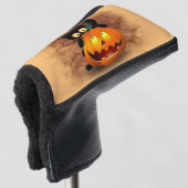 Cat Fun Halloween Character die op een pompoen tik Golfheadcover (3/4 voorkant)