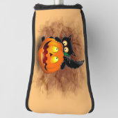 Cat Fun Halloween Character die op een pompoen tik Golfheadcover (Draai 90)