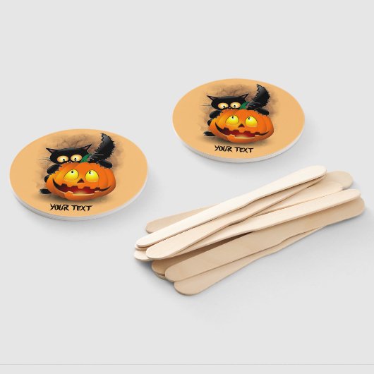 Cat Fun Halloween Character die op een pompoen tik Handwaaier (Niet-gemonteerd)