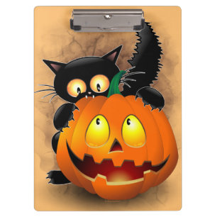 Cat Fun Halloween Character die op een pompoen tik Klembord