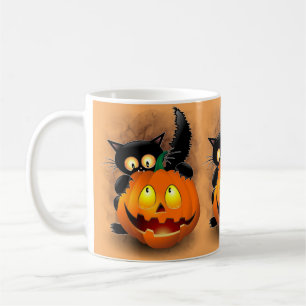 Cat Fun Halloween Character die op een pompoen tik Koffiemok