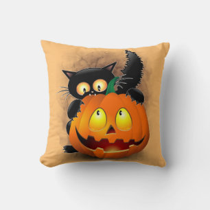 Cat Fun Halloween Character die op een pompoen tik Kussen