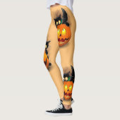 Cat Fun Halloween Character die op een pompoen tik Leggings (Links)