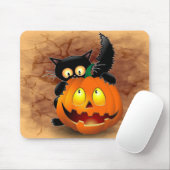 Cat Fun Halloween Character die op een pompoen tik Muismat (Met muis)