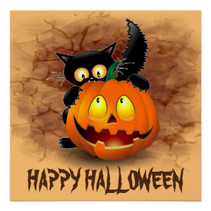 Cat Fun Halloween Character die op een pompoen tik Perfect Poster