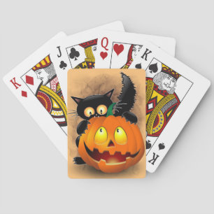 Cat Fun Halloween Character die op een pompoen tik Pokerkaarten
