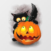 Cat Fun Halloween Character die op een pompoen tik Raamsticker (Vel)