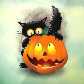Cat Fun Halloween Character die op een pompoen tik Raamsticker (Vel 3)