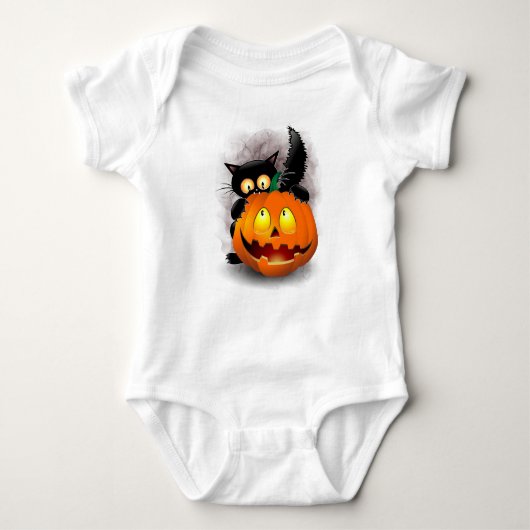 Cat Fun Halloween Character die op een pompoen tik Romper (Voorkant)