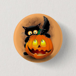 Cat Fun Halloween Character die op een pompoen tik Ronde Button 3,2 Cm