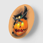 Cat Fun Halloween Character die op een pompoen tik Ronde Klok (Hoek)