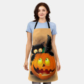 Cat Fun Halloween Character die op een pompoen tik Schort (Gedragen)